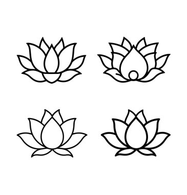 Bir dizi nilüfer çiçeği ikonu. Düz ve düz sanat tarzı. Vektör illüstrasyonu beyaz arkaplanda izole edildi