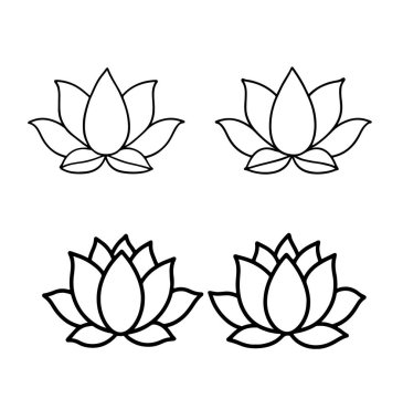 Bir dizi nilüfer çiçeği ikonu. Düz ve düz sanat tarzı. Vektör illüstrasyonu beyaz arkaplanda izole edildi