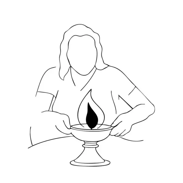 Alevli ve alevli bir mumun siyah beyaz çizimi.