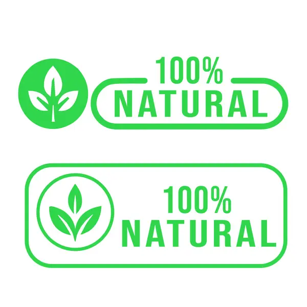 Yüzde yüz doğal bileşenler yeşil yaprak, kaşık ve çatal ile daire çiziyor. Vektör illüstrasyonu.