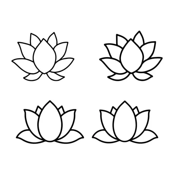 Bir dizi nilüfer çiçeği ikonu. Düz ve düz sanat tarzı. Vektör illüstrasyonu beyaz arkaplanda izole edildi