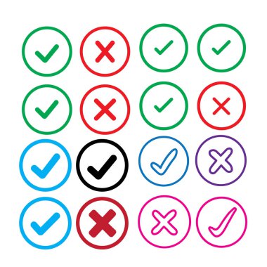 İşaretleme simgesi düğmesi ayarlandı. Doğru ve yanlış düğmeleri olan kutucuk simgesini işaretleyin ve yeşil işaretli kutuda evet veya hayır simgeleri ve kırmızı haç.