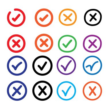 İşaretleme simgesi düğmesi ayarlandı. Doğru ve yanlış düğmeleri olan kutucuk simgesini işaretleyin ve yeşil işaretli kutuda evet veya hayır simgeleri ve kırmızı haç.