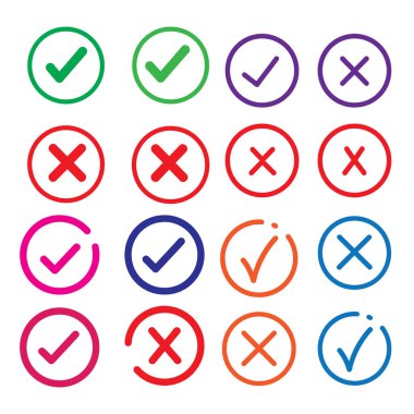 İşaretleme simgesi düğmesi ayarlandı. Doğru ve yanlış düğmeleri olan kutucuk simgesini işaretleyin ve yeşil işaretli kutuda evet veya hayır simgeleri ve kırmızı haç.