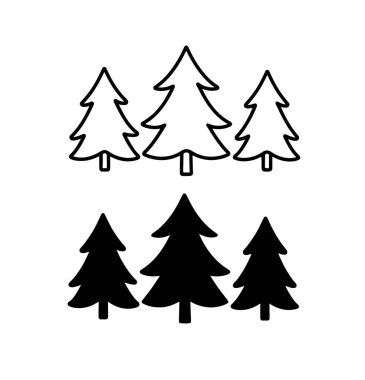 Noel ağacı simgesi seti. Çam siluetinin vektör çizimi