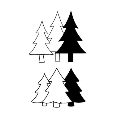Noel ağacı simgesi seti. Çam siluetinin vektör çizimi