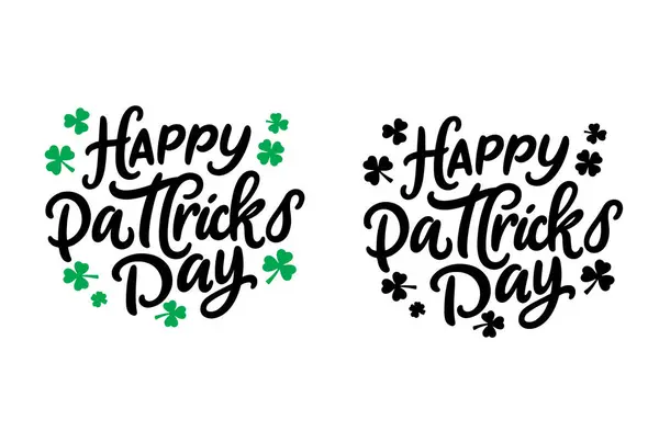 El çizimi kutlama mesajı. Mutlu Aziz Patrick günleri yoncayla. Tebrik kartı, afiş, davetiye, kartpostal, rozet, broşür, tipografi posteri. Vektör illüstrasyonu