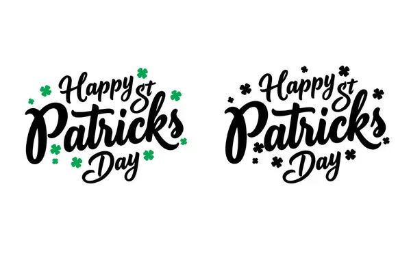 El çizimi kutlama mesajı. Mutlu Aziz Patrick günleri yoncayla. Tebrik kartı, afiş, davetiye, kartpostal, rozet, broşür, tipografi posteri. Vektör illüstrasyonu