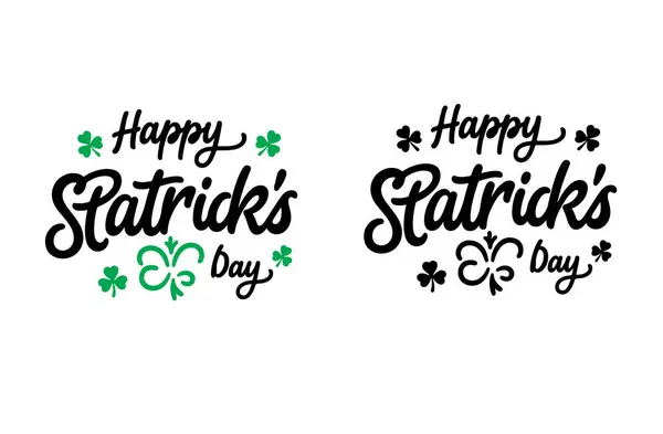 El çizimi kutlama mesajı. Mutlu Aziz Patrick günleri yoncayla. Tebrik kartı, afiş, davetiye, kartpostal, rozet, broşür, tipografi posteri. Vektör illüstrasyonu