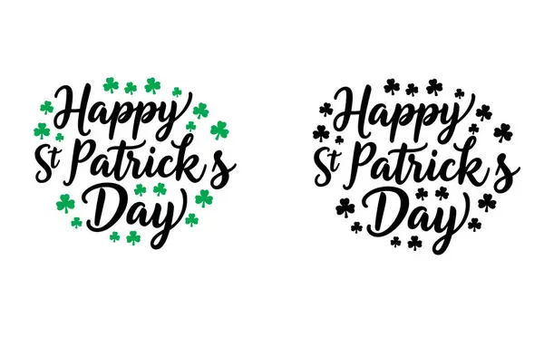 El çizimi kutlama mesajı. Mutlu Aziz Patrick günleri yoncayla. Tebrik kartı, afiş, davetiye, kartpostal, rozet, broşür, tipografi posteri. Vektör illüstrasyonu