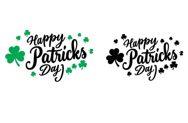 El çizimi kutlama mesajı. Mutlu Aziz Patrick günleri yoncayla. Tebrik kartı, afiş, davetiye, kartpostal, rozet, broşür, tipografi posteri. Vektör illüstrasyonu