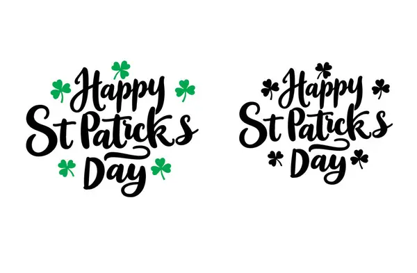 El çizimi kutlama mesajı. Mutlu Aziz Patrick günleri yoncayla. Tebrik kartı, afiş, davetiye, kartpostal, rozet, broşür, tipografi posteri. Vektör illüstrasyonu