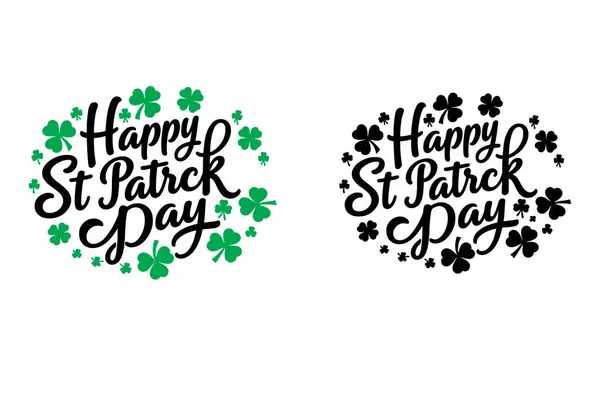 El çizimi kutlama mesajı. Mutlu Aziz Patrick günleri yoncayla. Tebrik kartı, afiş, davetiye, kartpostal, rozet, broşür, tipografi posteri. Vektör illüstrasyonu