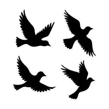 Farklı pozlardaki karga siluetleri duruyor, vıraklıyor ve uçuyor. Korkunç cadılar bayramı silueti, ürkütücü cadılar bayramı karga silueti. Elle çizilmiş hayvanlar silueti.