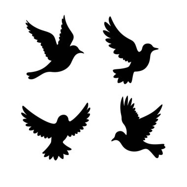 Farklı pozlardaki karga siluetleri duruyor, vıraklıyor ve uçuyor. Korkunç cadılar bayramı silueti, ürkütücü cadılar bayramı karga silueti. Elle çizilmiş hayvanlar silueti.