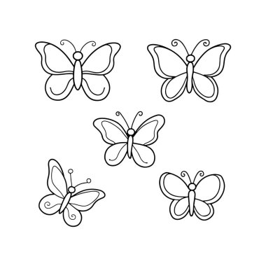Kelebek siluetleri. Beyaz arkaplanda izole edilmiş vektör.