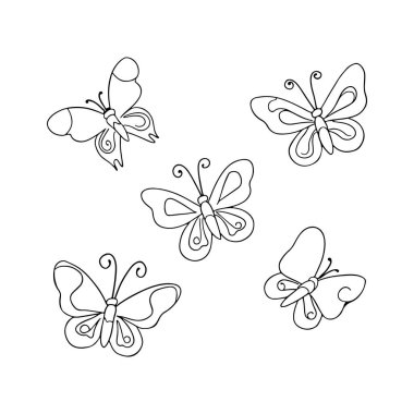 Kelebek siluetleri. Beyaz arkaplanda izole edilmiş vektör.
