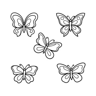 Kelebek siluetleri. Beyaz arkaplanda izole edilmiş vektör.