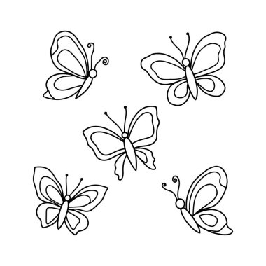 Kelebek siluetleri. Beyaz arkaplanda izole edilmiş vektör.