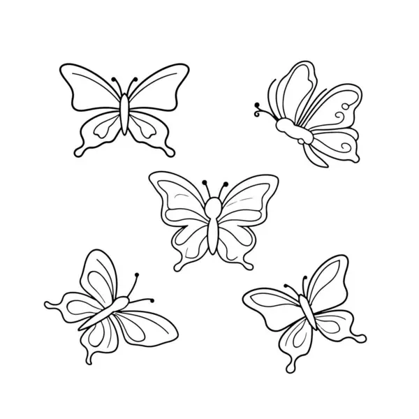 Kelebek siluetleri. Beyaz arkaplanda izole edilmiş vektör.
