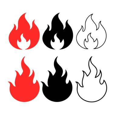 Alev vektör simgelerini ateşle. Alevli rozet. Kenar ve çizgiler tutuşturuluyor.