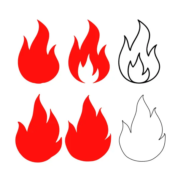 Alev vektör simgelerini ateşle. Alevli rozet. Kenar ve çizgiler tutuşturuluyor.