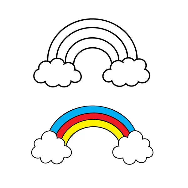 Gökkuşağı ikonu seti. Bulutlar ve gökkuşağı ikonu farklı şekilde ayarlanmış. Beyaz arkaplanda gökkuşağı simgesi. Vektör simgesi.