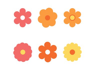 Havalı hippi papatya çiçekleri seti. Retro vintage tarzı, elle çizilmiş dekoratif öğeler. 60 'lar, 70' ler, ikon çiçekleri, pastel renkler, şirin çocuklar. Düz çizgi film çizimi.