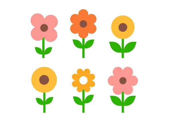 Havalı hippi papatya çiçekleri seti. Retro vintage tarzı, elle çizilmiş dekoratif öğeler. 60 'lar, 70' ler, ikon çiçekleri, pastel renkler, şirin çocuklar. Düz çizgi film çizimi.