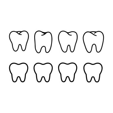 Diş simgesi. Diş sağlığı kliniği logosu. İnsan dişi vektör çizimi. Mavi dişçilik logosu. Ağız temizliği kavramı. Dişçi imzası. Azı dişi diş minesi sembolü. Basit diş resmi tasarımı.