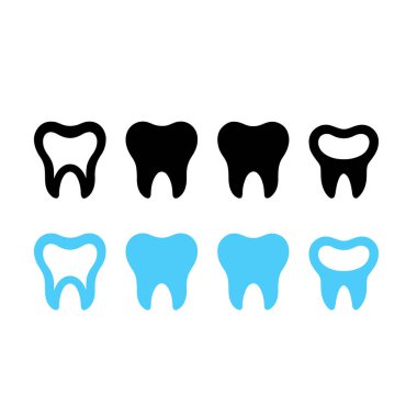 Diş simgesi. Diş sağlığı kliniği logosu. İnsan dişi vektör çizimi. Mavi dişçilik logosu. Ağız temizliği kavramı. Dişçi imzası. Azı dişi diş minesi sembolü. Basit diş resmi tasarımı.