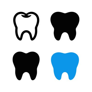 Diş simgesi. Diş sağlığı kliniği logosu. İnsan dişi vektör çizimi. Mavi dişçilik logosu. Ağız temizliği kavramı. Dişçi imzası. Azı dişi diş minesi sembolü. Basit diş resmi tasarımı.