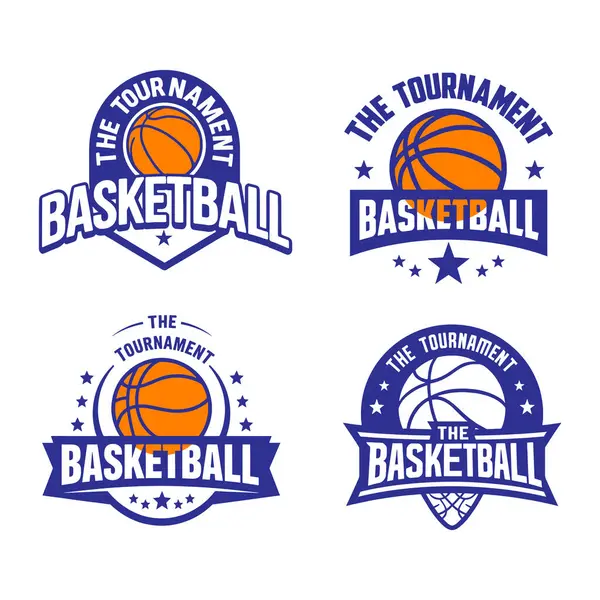 Amblem koleksiyonu, basketbol turnuvası logosu tasarım vektörü çizimi