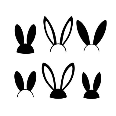 banny`s ears set, black silhouette vector illustration isolated on white background, elements for easter decoration,cutting or printing