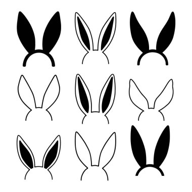banny`s ears set, black silhouette vector illustration isolated on white background, elements for easter decoration,cutting or printing