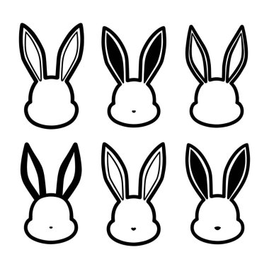 banny`s ears set, black silhouette vector illustration isolated on white background, elements for easter decoration,cutting or printing