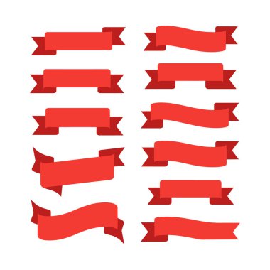 Düz kurdeleler. Banner bant toplama prim kırmızı şeritler farklı şekiller vektör toplama