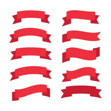 Düz kurdeleler. Banner bant toplama prim kırmızı şeritler farklı şekiller vektör toplama