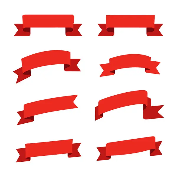 Düz kurdeleler. Banner bant toplama prim kırmızı şeritler farklı şekiller vektör toplama