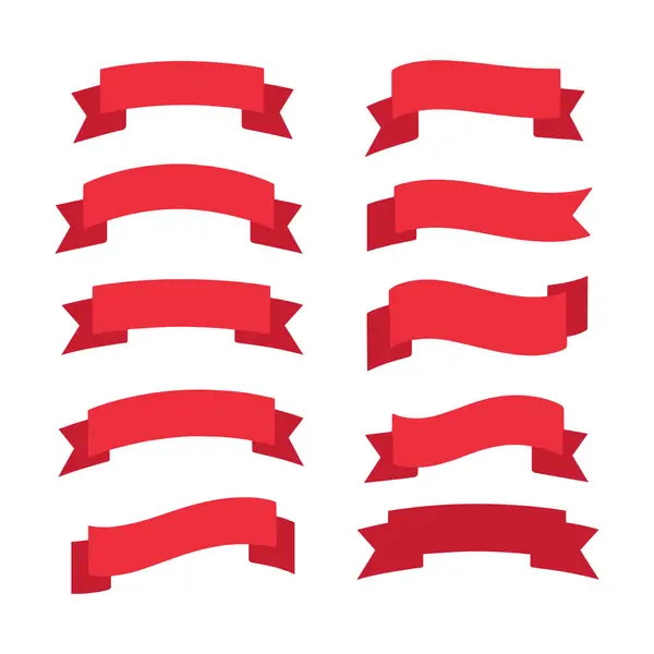 Düz kurdeleler. Banner bant toplama prim kırmızı şeritler farklı şekiller vektör toplama