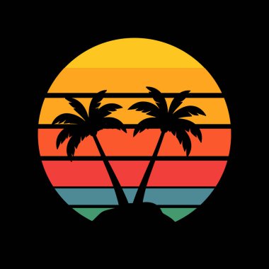 plam ağacı silueti Retro Vintage Arkaplan Vektör Sanat Resimleri Tişört Tasarımı Sanat Tasarımı