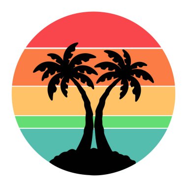 plam ağacı silueti Retro Vintage Arkaplan Vektör Sanat Resimleri Tişört Tasarımı Sanat Tasarımı