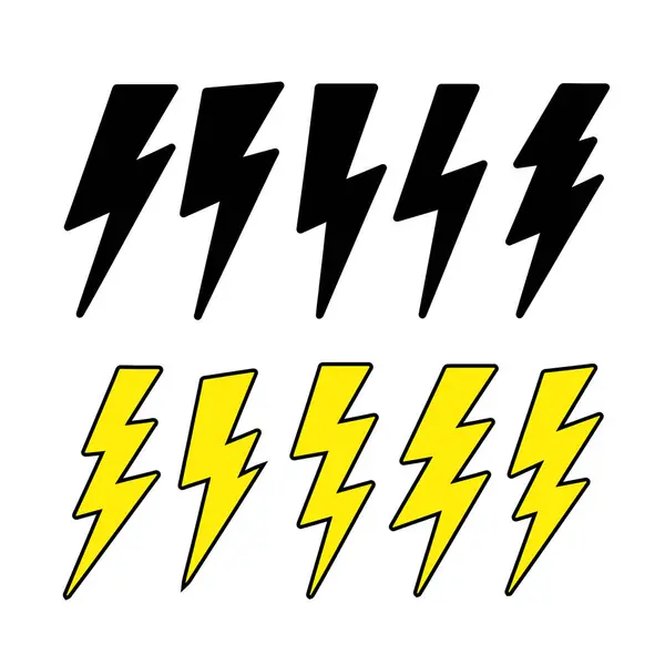Şimşek simgeleri ayarlandı. Vektör illüstrasyonu