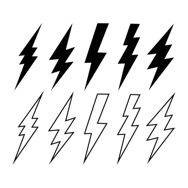 Şimşek simgeleri ayarlandı. Vektör illüstrasyonu