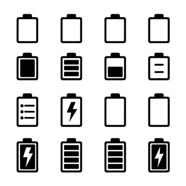 Batarya şarj ikonu vektörü. Gösterge pil çizimi sembolü. akümülatör logosu.
