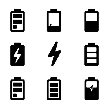 Batarya şarj ikonu vektörü. Gösterge pil çizimi sembolü. akümülatör logosu.