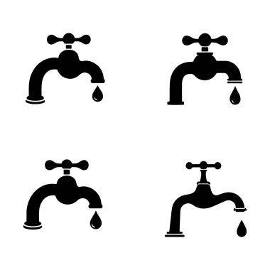 Musluk simgeleri ayarlandı. Su musluğu koleksiyonu. Banyo musluğu sembolü düz ve satır biçimi - stok vektörü.