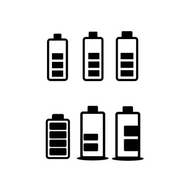 Pil düşük, pil dolu, enerji, pil şarj ikonu vektör çizimi