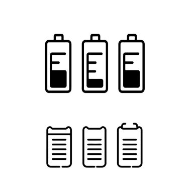 Pil düşük, pil dolu, enerji, pil şarj ikonu vektör çizimi