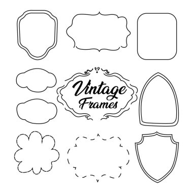 Klasik süs çerçevesi. Dekoratif sınır çerçeveleri, retro stil bölücü. Seçkin vintage çerçeve ve düğün süslemeleri izole ikon vektör seti. Kaligrafik filigran siyah mürekkep kenarı koleksiyonu